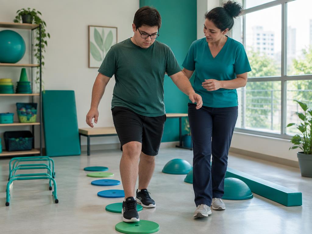Jovem em circuito de psicomotricidade funcional